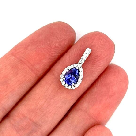 14k White Gold Diamonds And Tanzanite Pear Shape Pendant - Picture 6 of 7